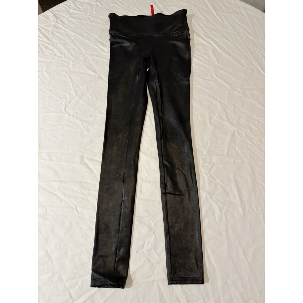 SPANX Womens Black Faux Leather Leggings Sz XS Stretchy